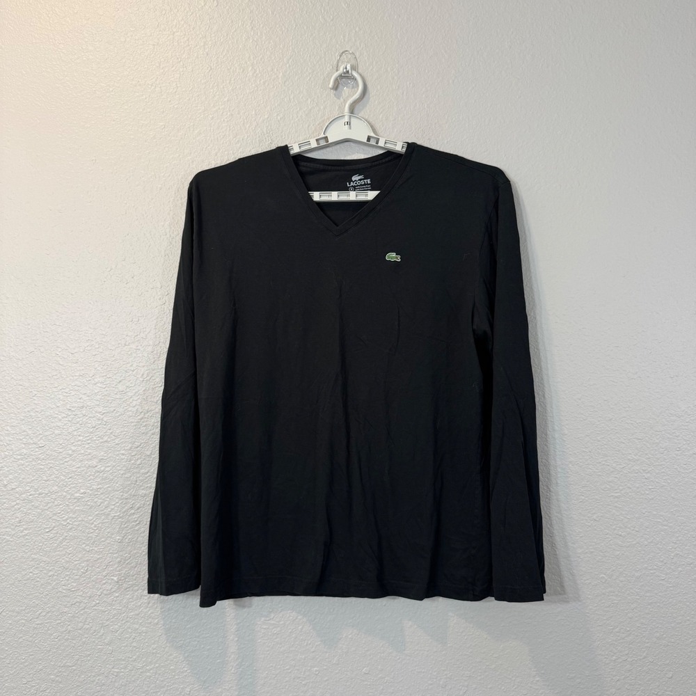 Lacoste Men's Size 9 US 4X Black Long Sleeve V-Neck 100% Pima Cotton T-Shirt